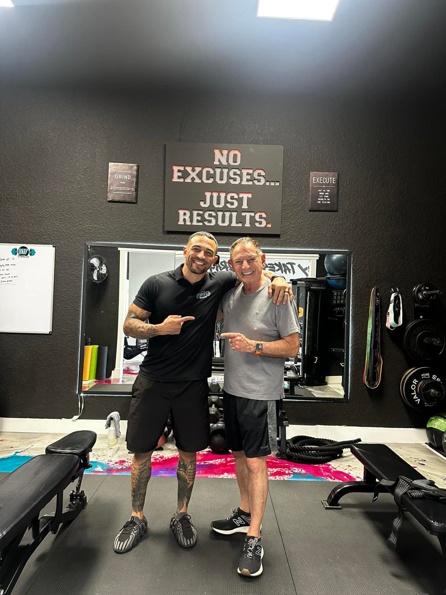 No excuses, just results — a member after a session at Down to Fitness